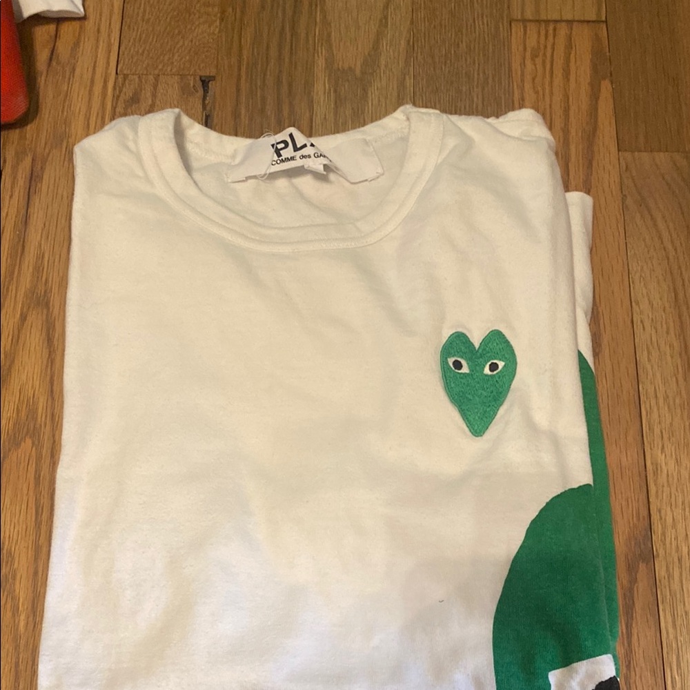 Comme des Garcons PLAY White and Green Short Sleeve Tee
